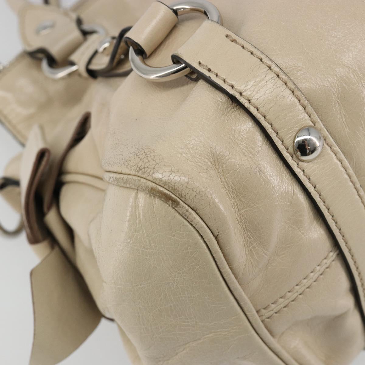 Miu Miu Hand Bag Leather 2way Beige Silver Auth 185589A