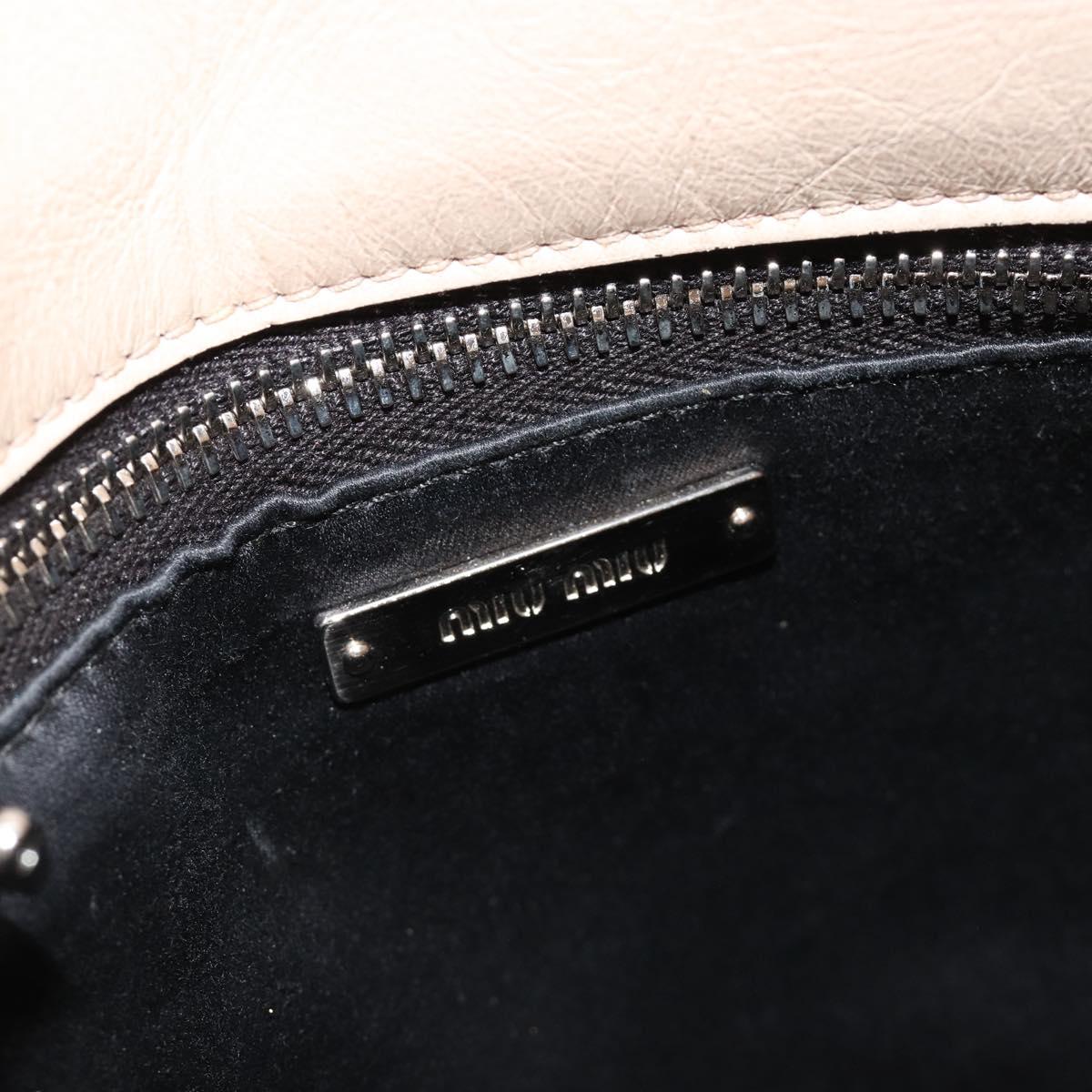 Miu Miu Hand Bag Leather 2way Beige Silver Auth 185589A