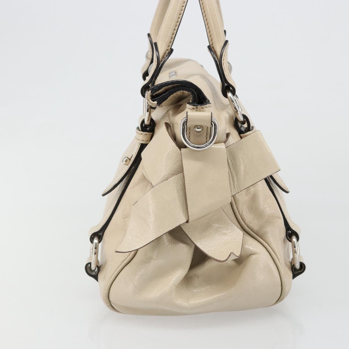 Miu Miu Hand Bag Leather 2way Beige Silver Auth 185589A