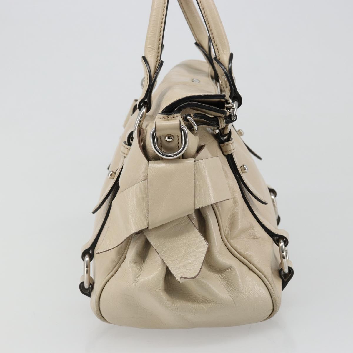 Miu Miu Hand Bag Leather 2way Beige Silver Auth 185589A