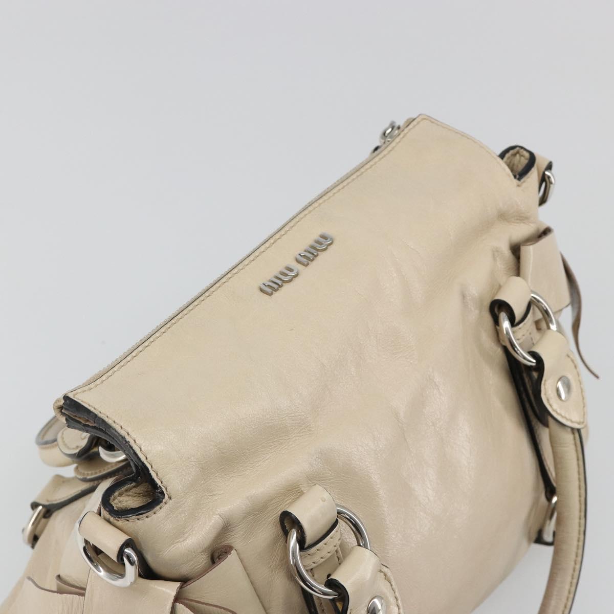 Miu Miu Hand Bag Leather 2way Beige Silver Auth 185589A