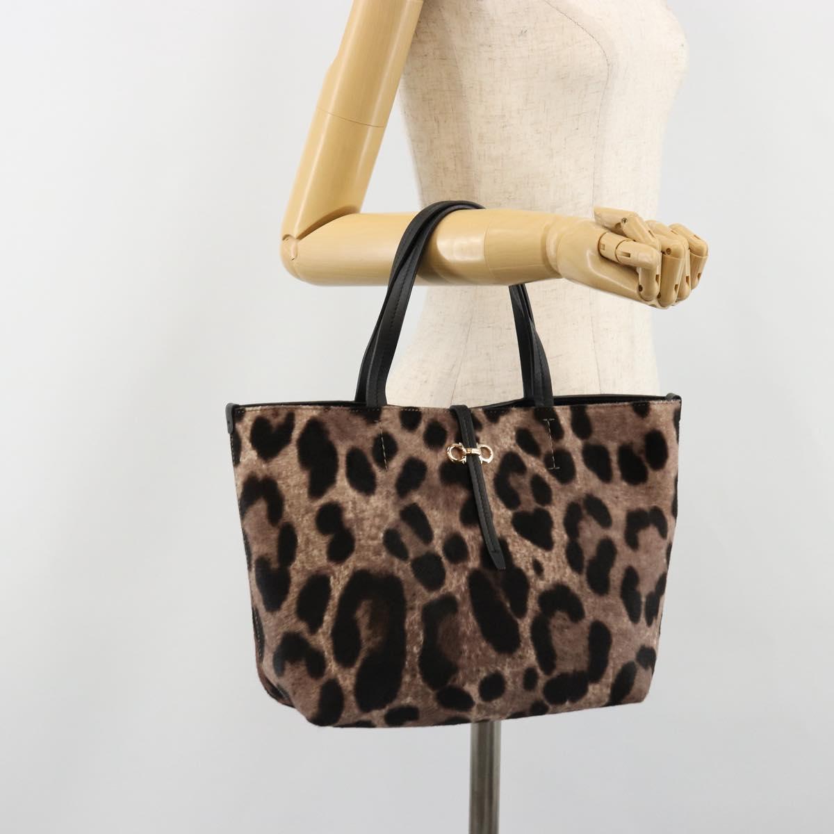 Salvatore Ferragamo Tote Bag Harako Leather Brown Gold Auth 185590A
