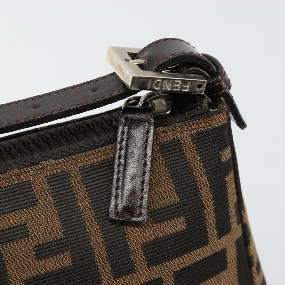 FENDI Zucca Canvas Hand Pouch Black Brown Auth 185591