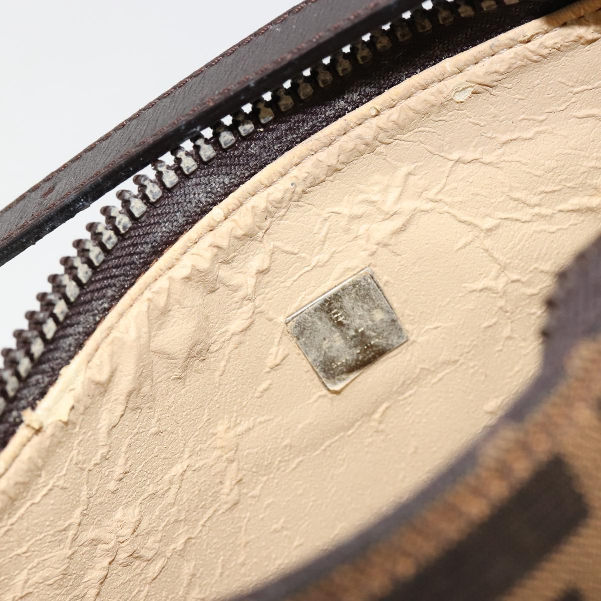 FENDI Zucca Canvas Hand Pouch Black Brown Auth 185591