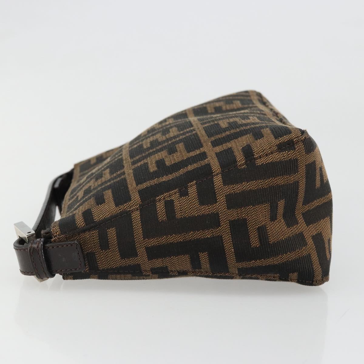 FENDI Zucca Canvas Hand Pouch Black Brown Auth 185591