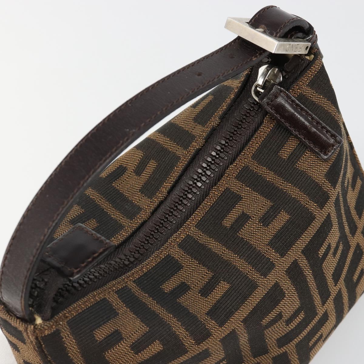 FENDI Zucca Canvas Hand Pouch Black Brown Auth 185591