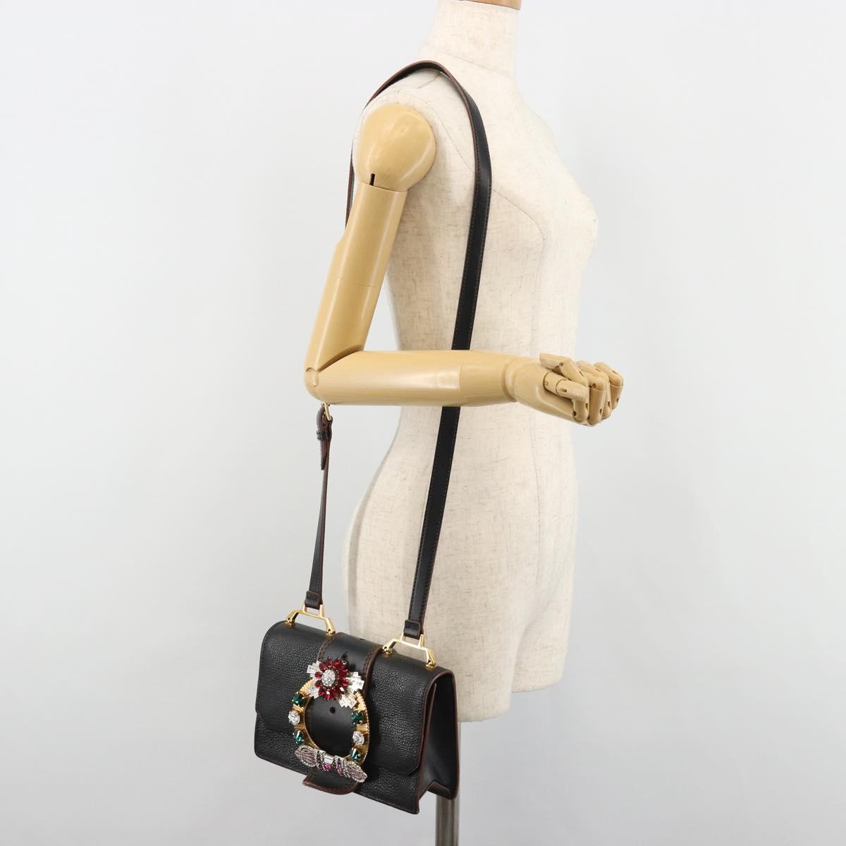 Miu Miu Shoulder Bag Leather Black Gold Auth 185592A