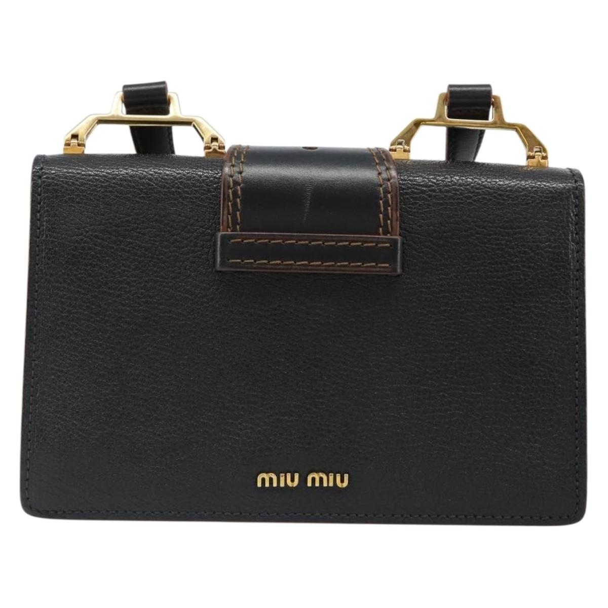 Miu Miu Shoulder Bag Leather Black Gold Auth 185592A