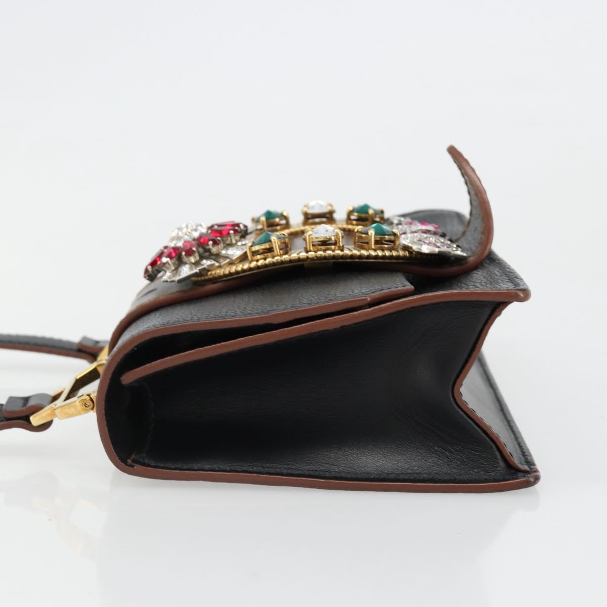 Miu Miu Shoulder Bag Leather Black Gold Auth 185592A