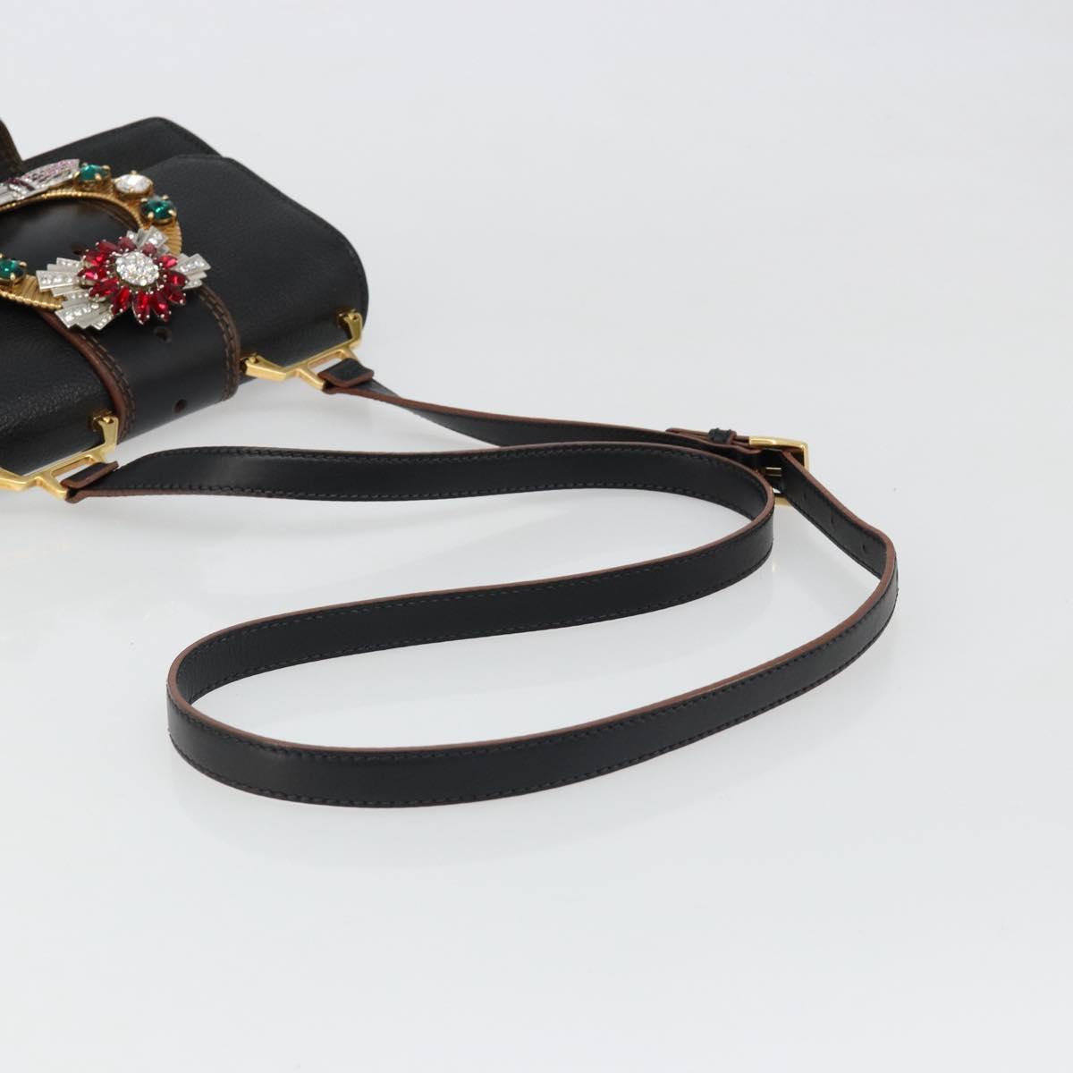 Miu Miu Shoulder Bag Leather Black Gold Auth 185592A