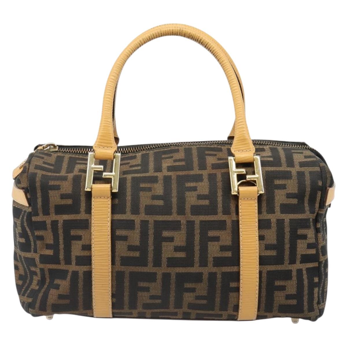 FENDI Zucca Canvas Hand Bag 2way Black Brown Auth 185594A