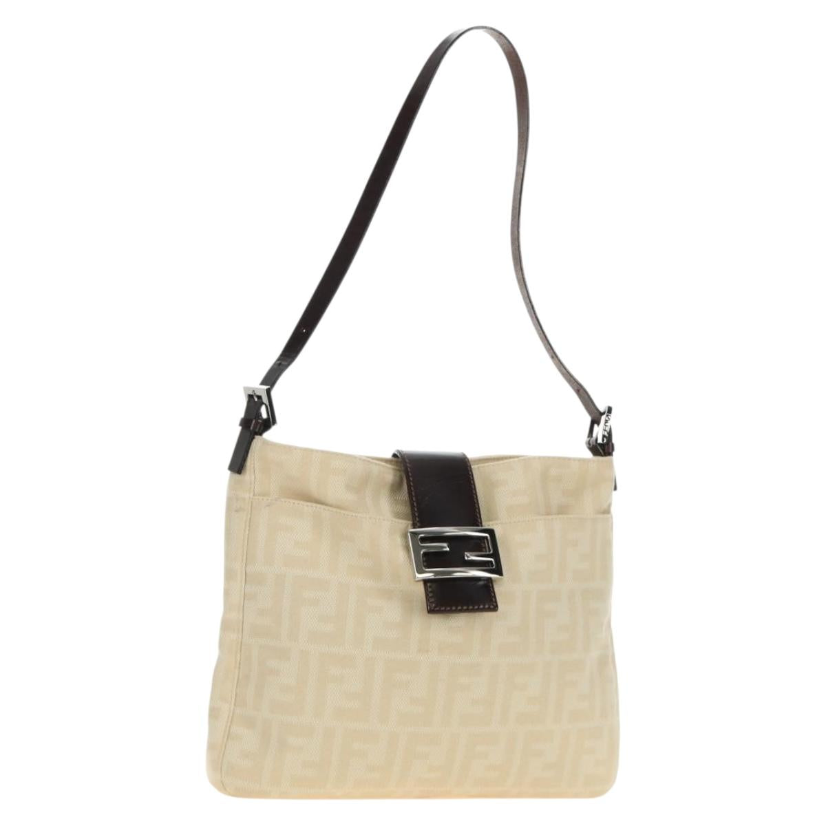 FENDI Zucca Canvas Mamma Baguette Shoulder Bag Ivory Silver Auth 185596V