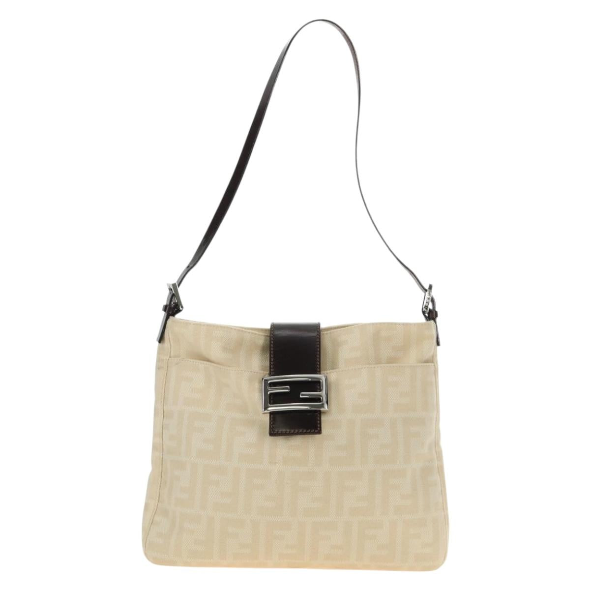 FENDI Zucca Canvas Mamma Baguette Shoulder Bag Ivory Silver Auth 185596V