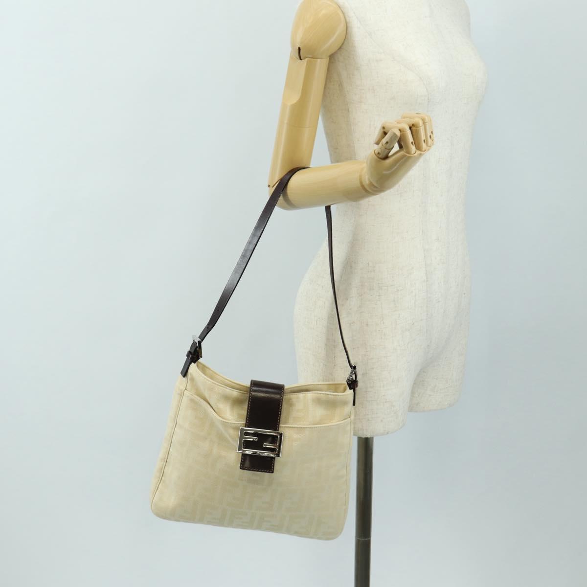 FENDI Zucca Canvas Mamma Baguette Shoulder Bag Ivory Silver Auth 185596V
