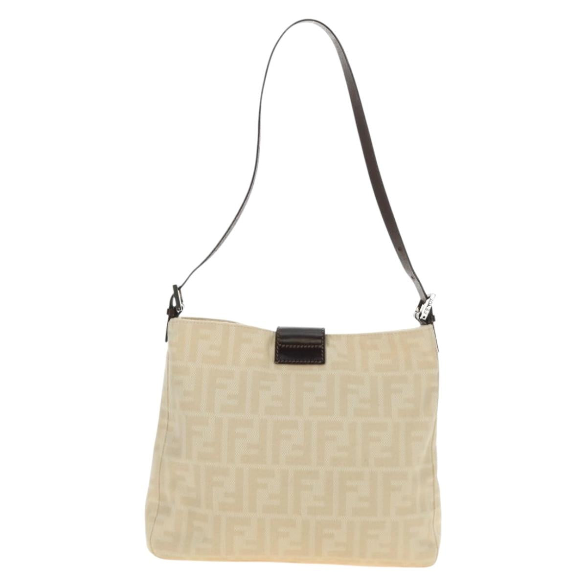 FENDI Zucca Canvas Mamma Baguette Shoulder Bag Ivory Silver Auth 185596V