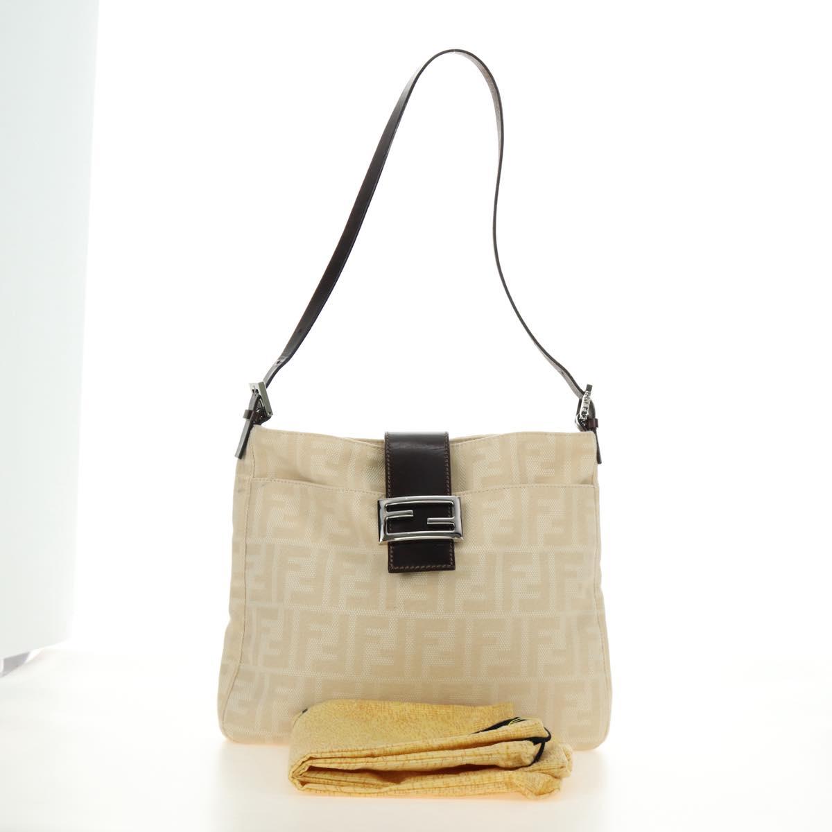 FENDI Zucca Canvas Mamma Baguette Shoulder Bag Ivory Silver Auth 185596V
