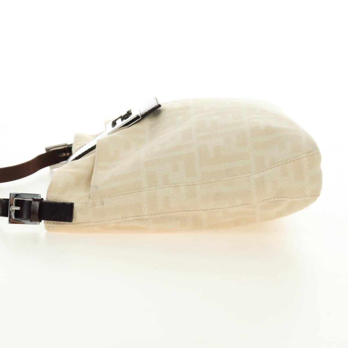 FENDI Zucca Canvas Mamma Baguette Shoulder Bag Ivory Silver Auth 185596V