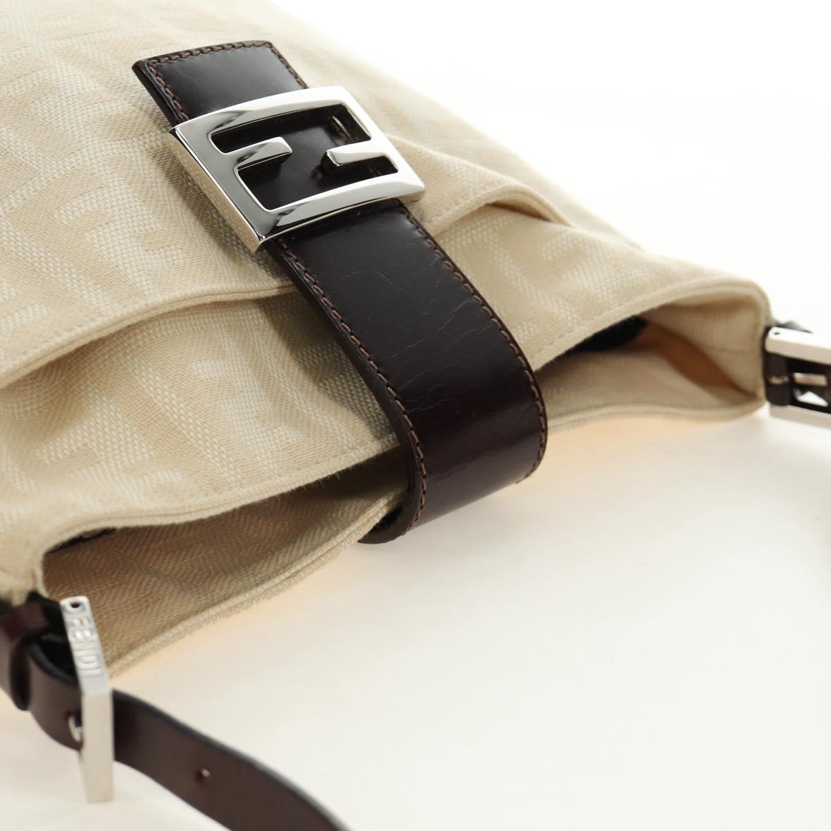FENDI Zucca Canvas Mamma Baguette Shoulder Bag Ivory Silver Auth 185596V