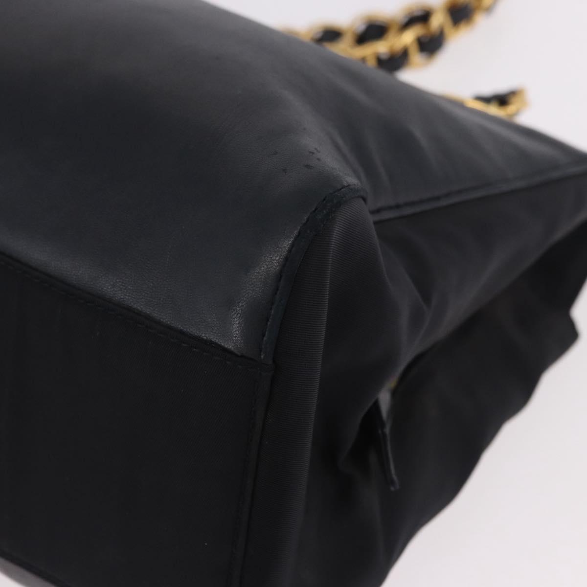 PRADA Chain Shoulder Bag Leather Black Gold Auth 185597A