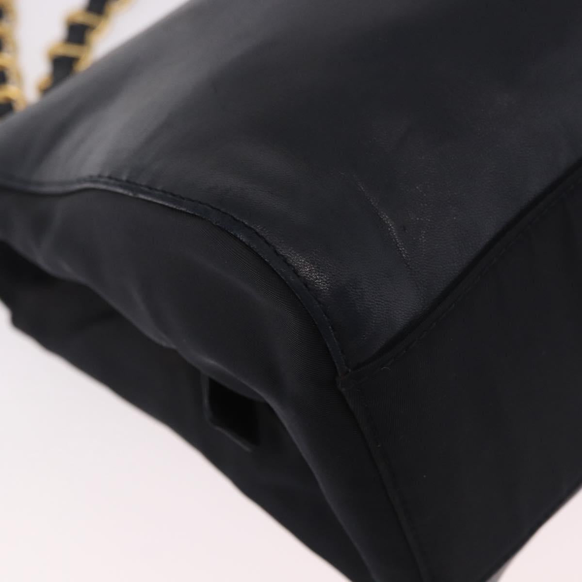 PRADA Chain Shoulder Bag Leather Black Gold Auth 185597A