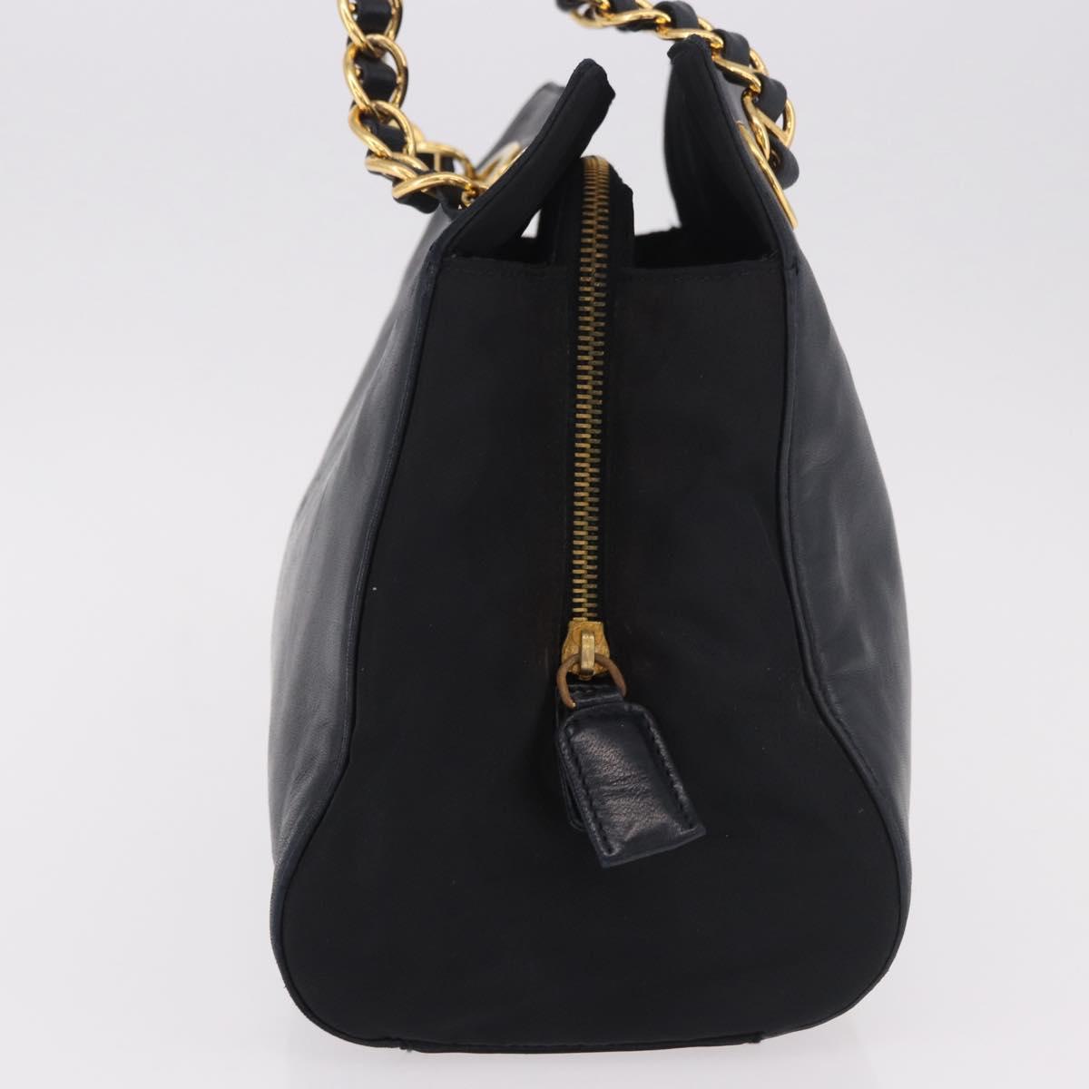 PRADA Chain Shoulder Bag Leather Black Gold Auth 185597A