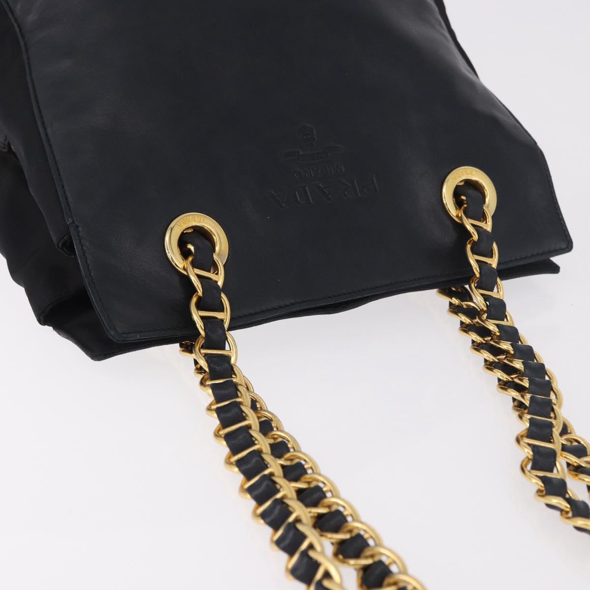 PRADA Chain Shoulder Bag Leather Black Gold Auth 185597A