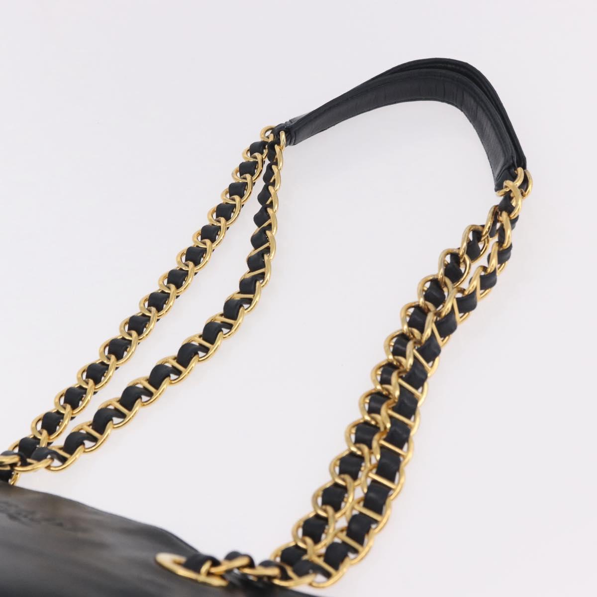 PRADA Chain Shoulder Bag Leather Black Gold Auth 185597A