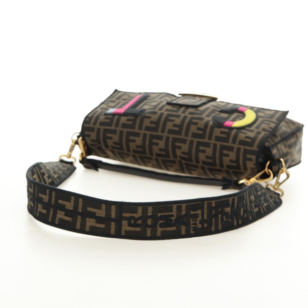 FENDI Zucca Canvas Mamma Baguette Shoulder Bag 2way Black Brown Auth 185598SM
