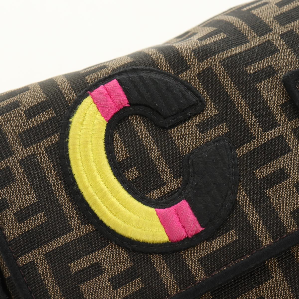 FENDI Zucca Canvas Mamma Baguette Shoulder Bag 2way Black Brown Auth 185598SM