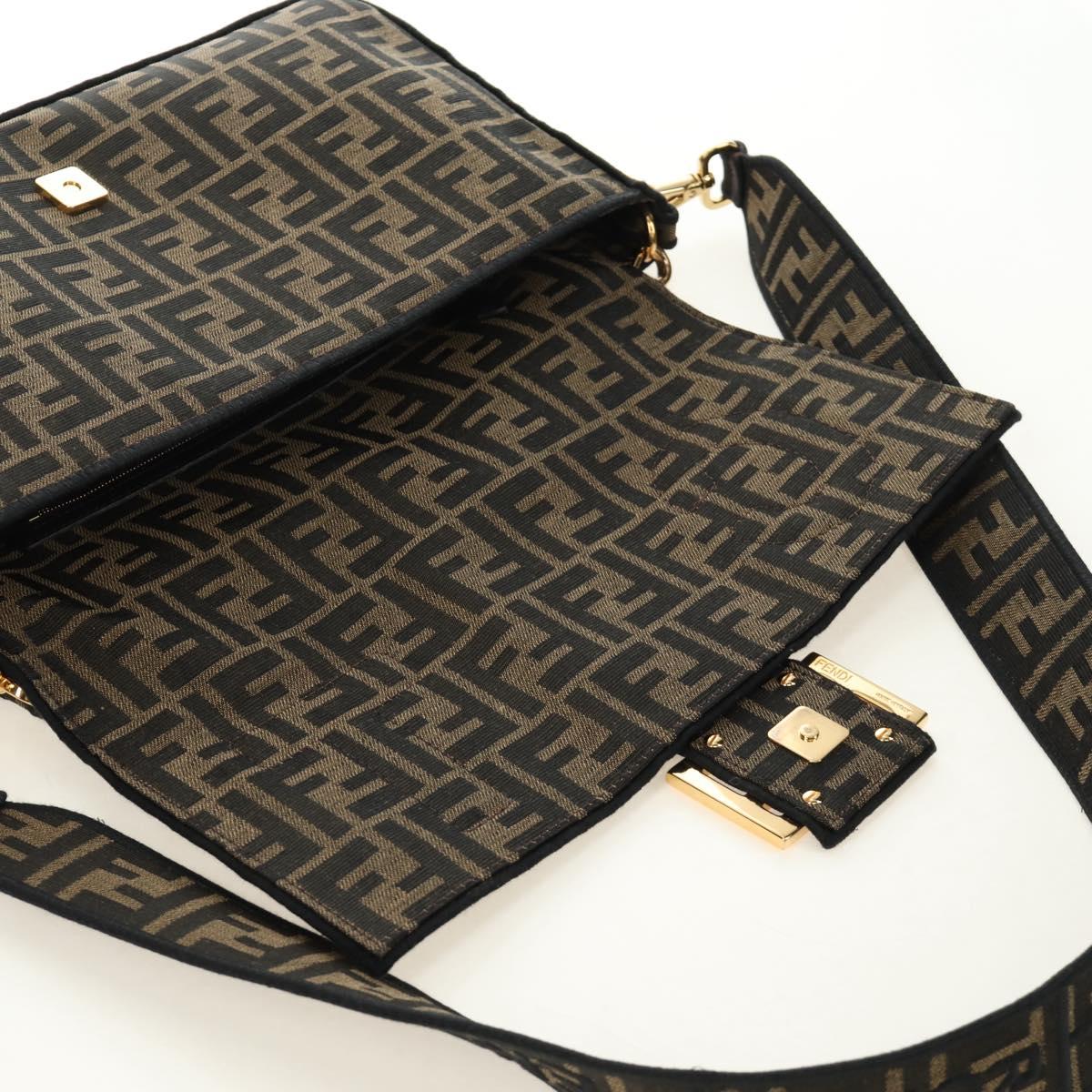 FENDI Zucca Canvas Mamma Baguette Shoulder Bag 2way Black Brown Auth 185598SM