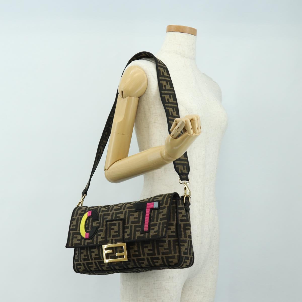 FENDI Zucca Canvas Mamma Baguette Shoulder Bag 2way Black Brown Auth 185598SM