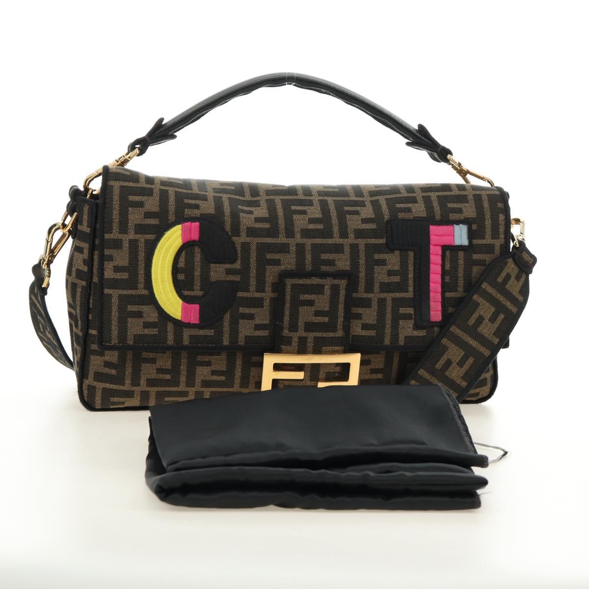 FENDI Zucca Canvas Mamma Baguette Shoulder Bag 2way Black Brown Auth 185598SM