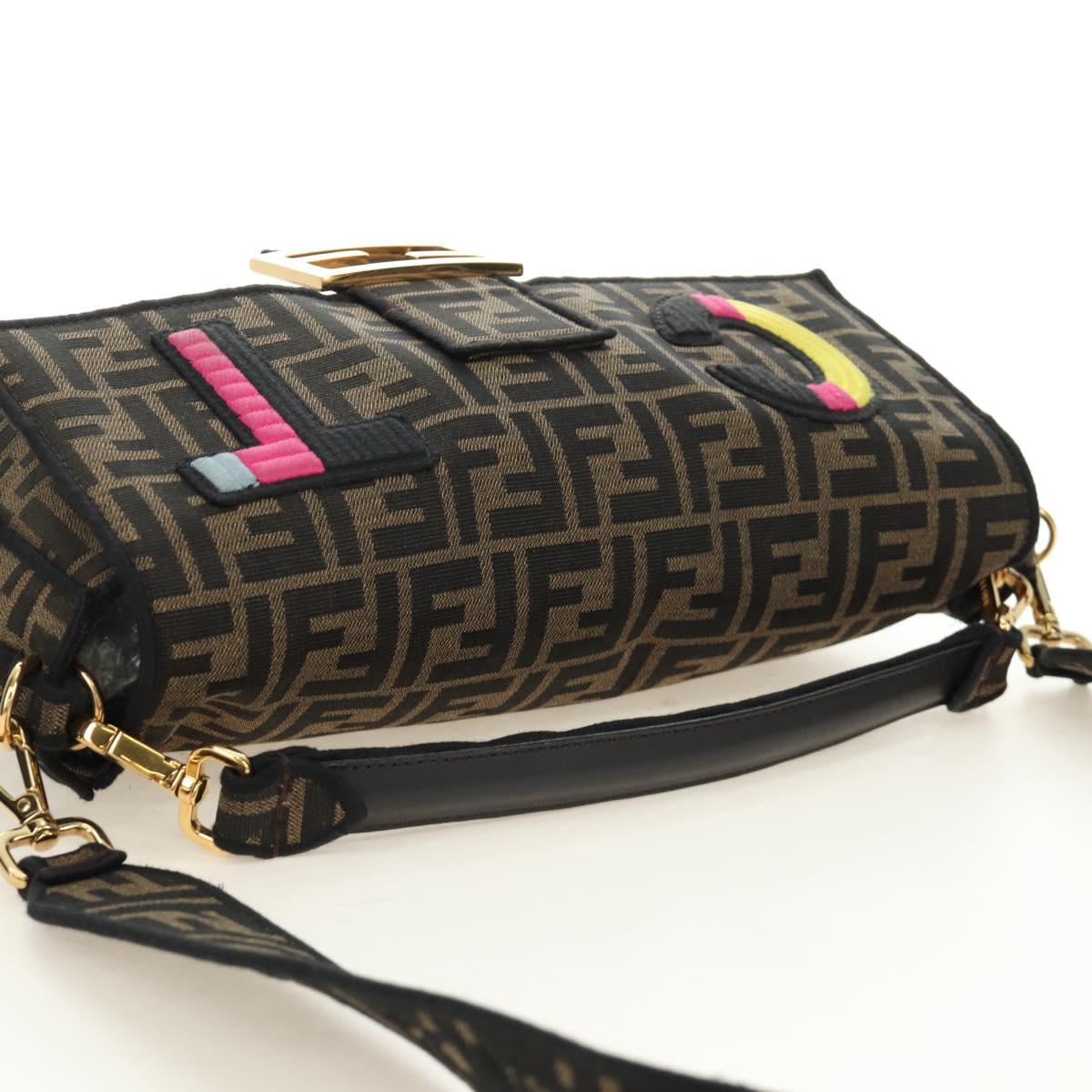 FENDI Zucca Canvas Mamma Baguette Shoulder Bag 2way Black Brown Auth 185598SM