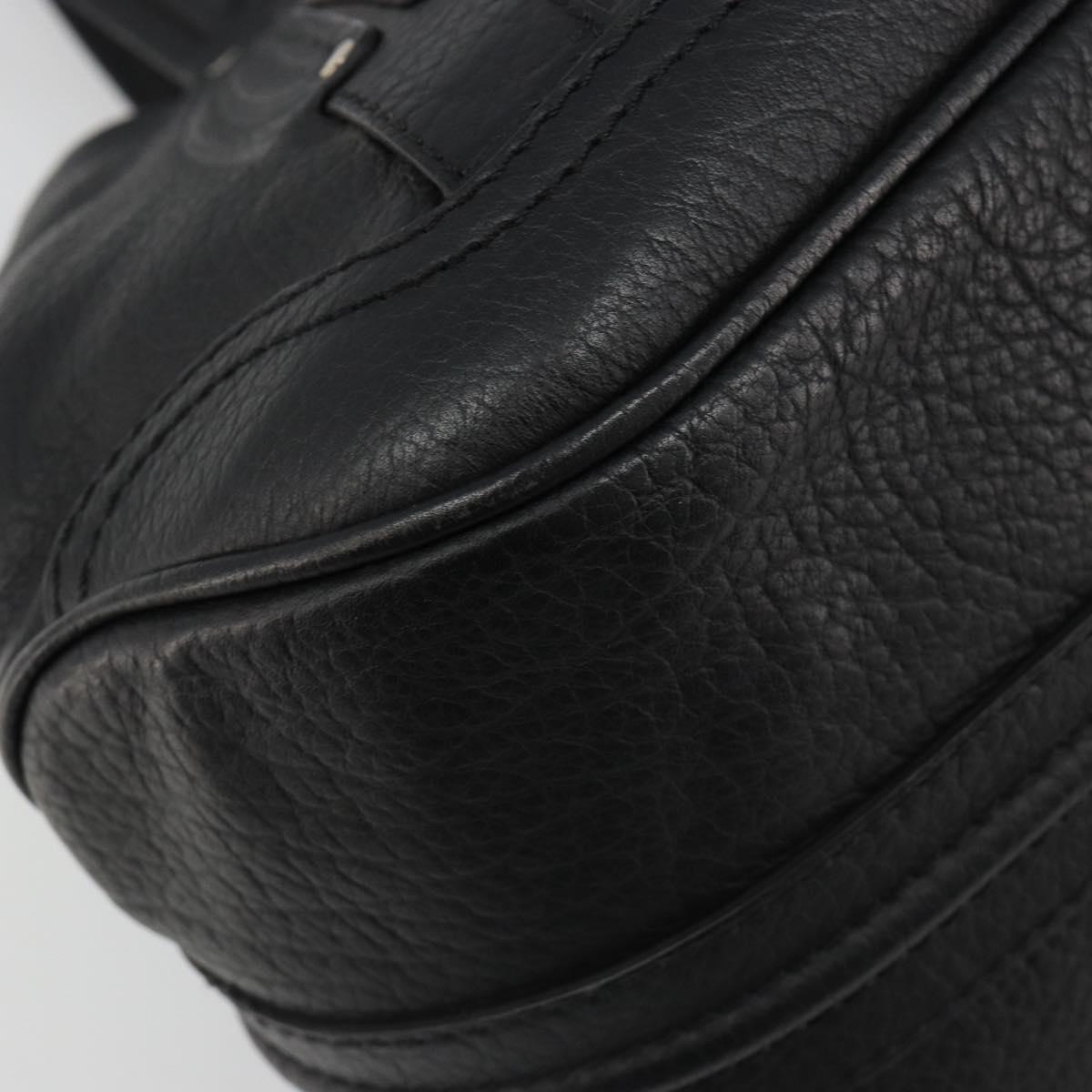 CELINE Triomphe Hand Bag Leather Black Silver Auth 185601A