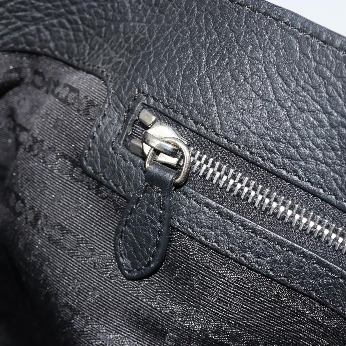 CELINE Triomphe Hand Bag Leather Black Silver Auth 185601A