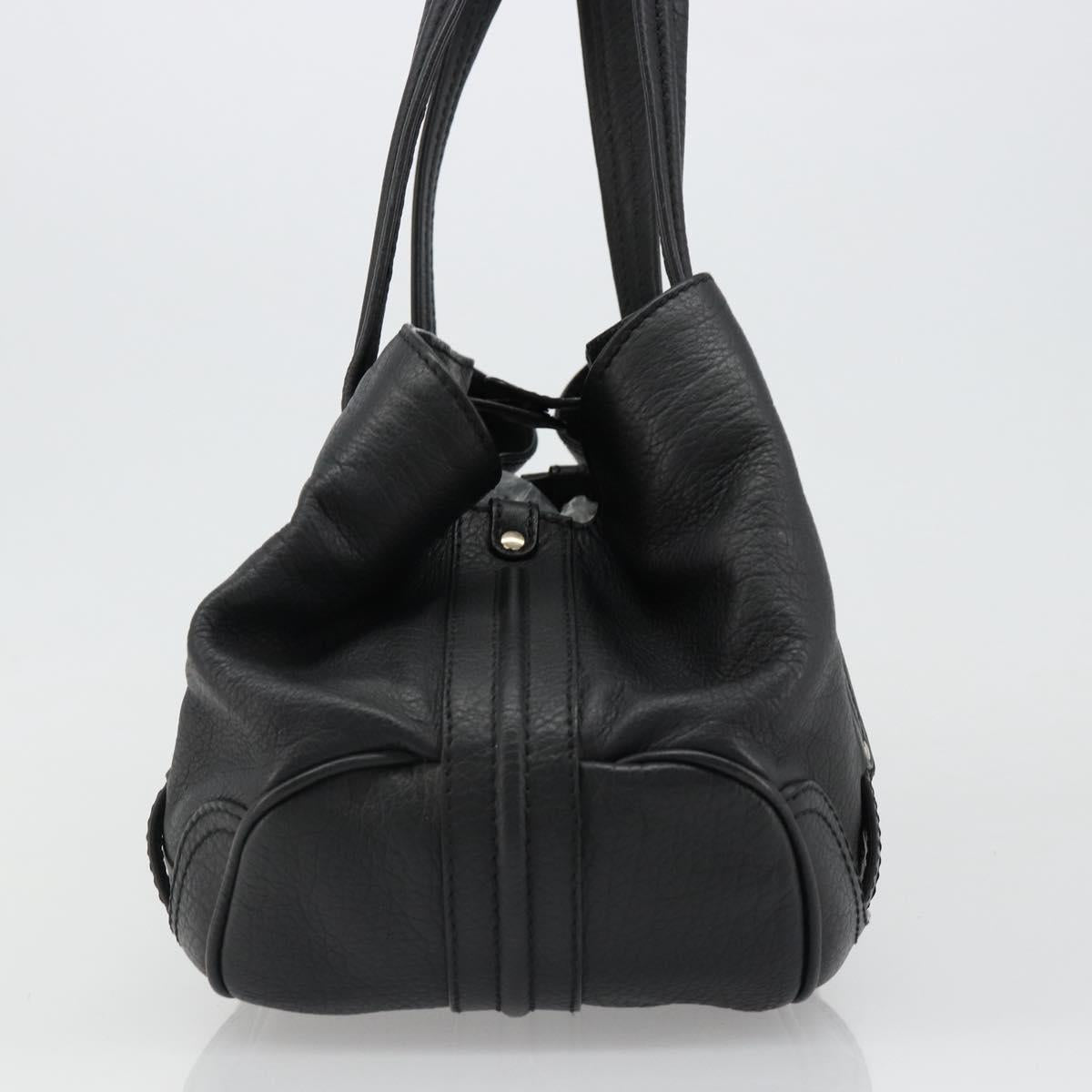 CELINE Triomphe Hand Bag Leather Black Silver Auth 185601A