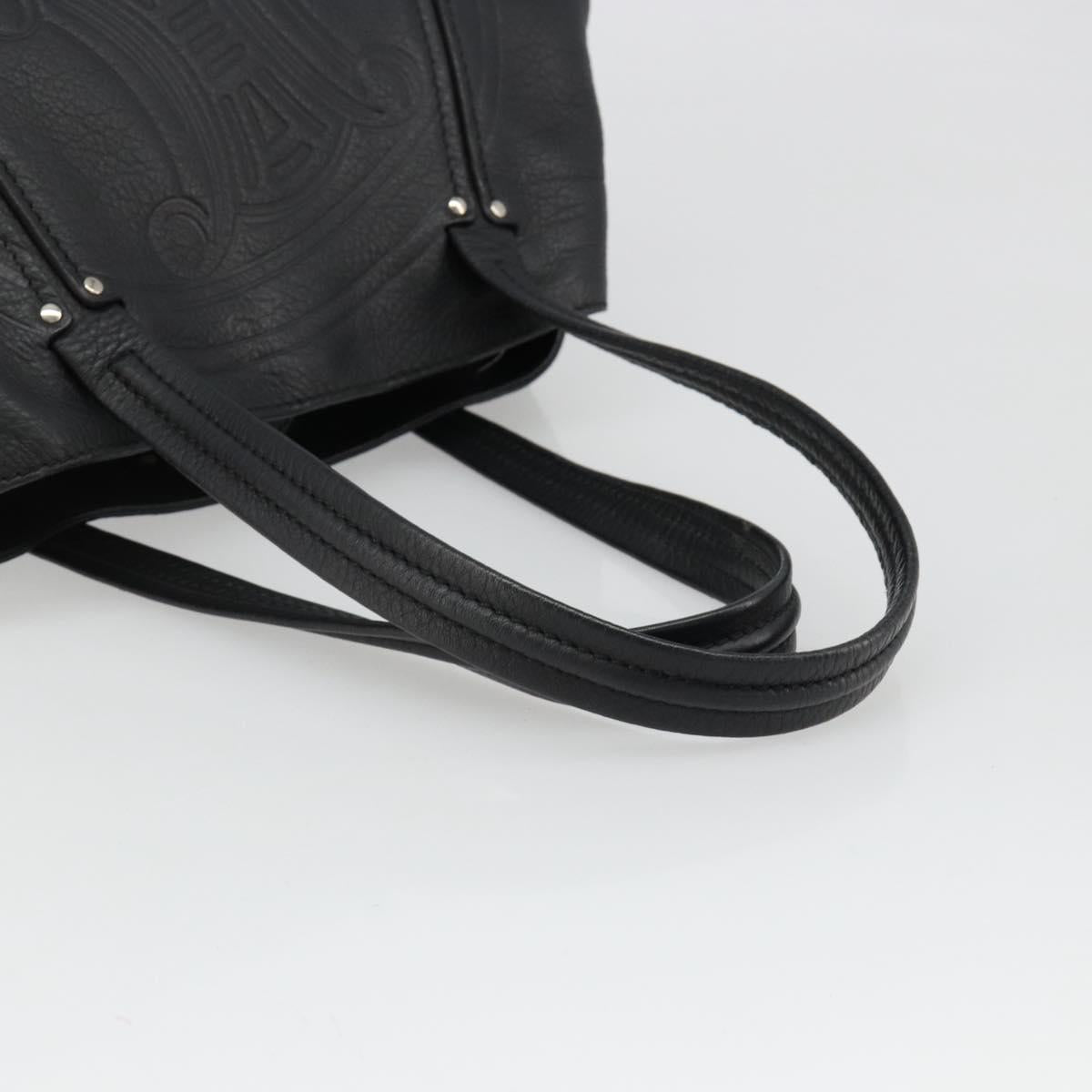 CELINE Triomphe Hand Bag Leather Black Silver Auth 185601A