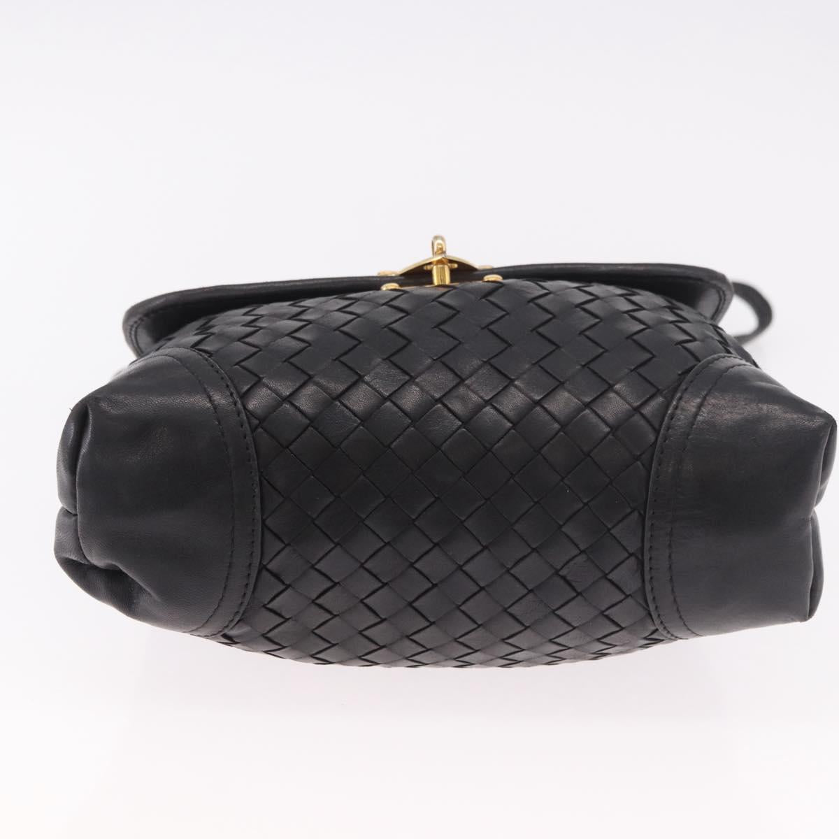 BOTTEGA VENETA INTRECCIATO Hand Bag Leather 2way Black Gold Auth 185602A