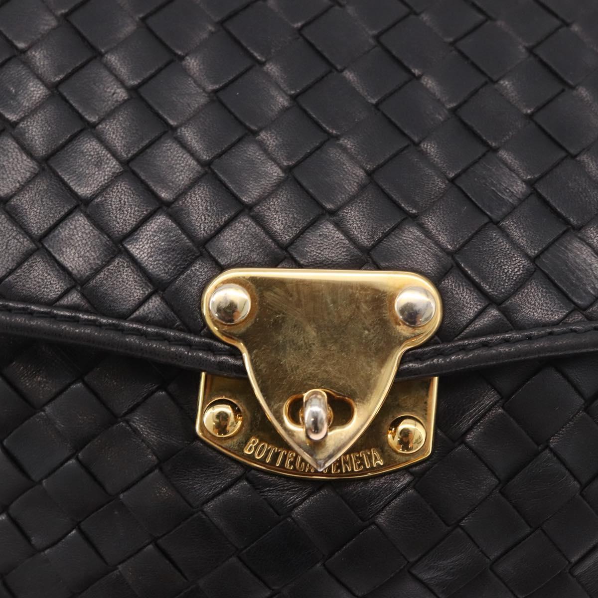 BOTTEGA VENETA INTRECCIATO Hand Bag Leather 2way Black Gold Auth 185602A