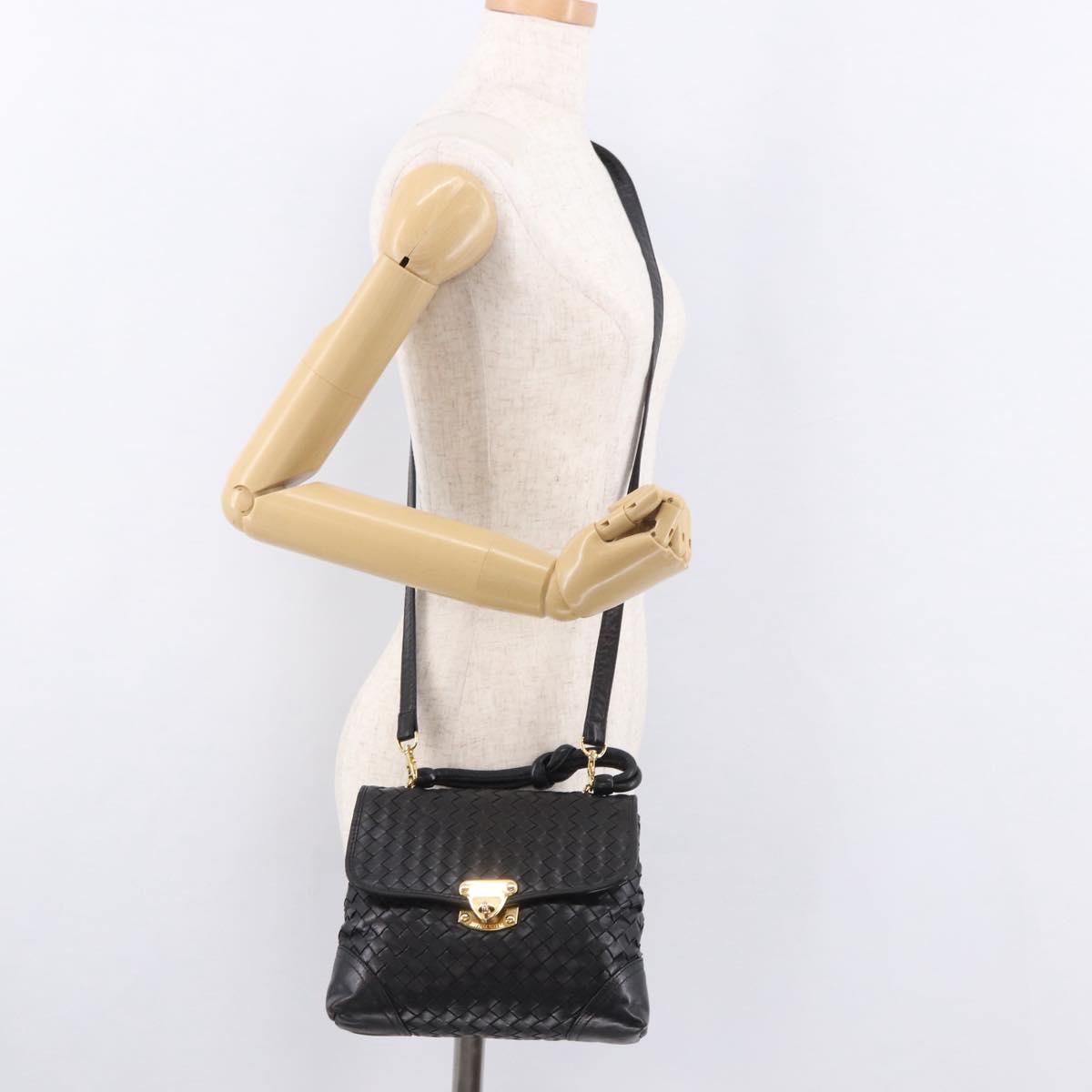 BOTTEGA VENETA INTRECCIATO Hand Bag Leather 2way Black Gold Auth 185602A