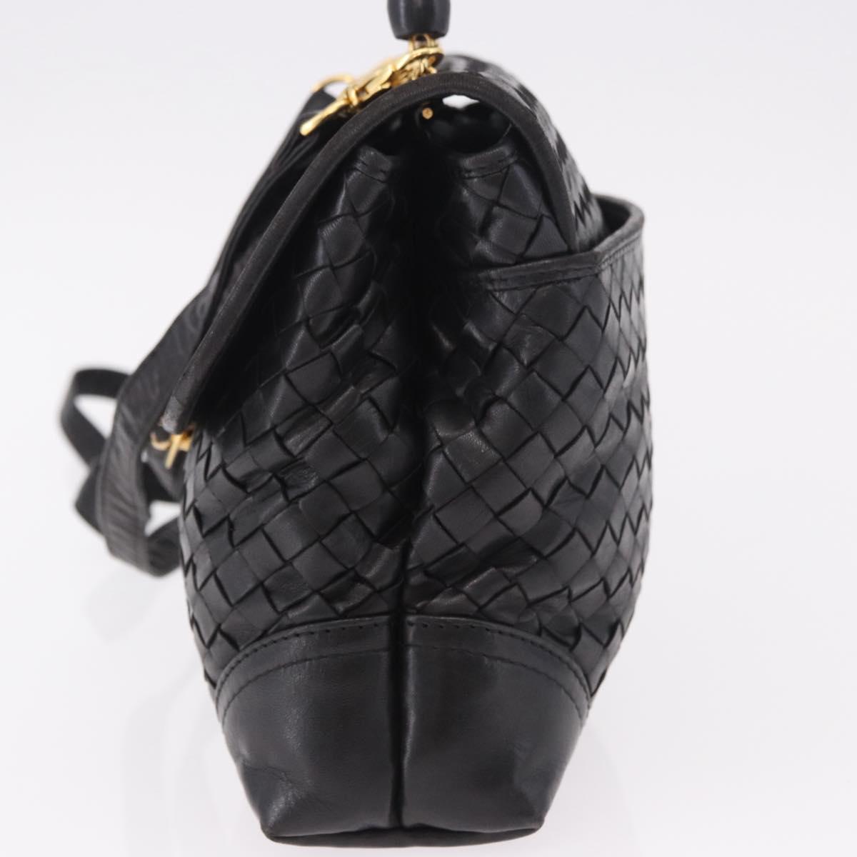 BOTTEGA VENETA INTRECCIATO Hand Bag Leather 2way Black Gold Auth 185602A