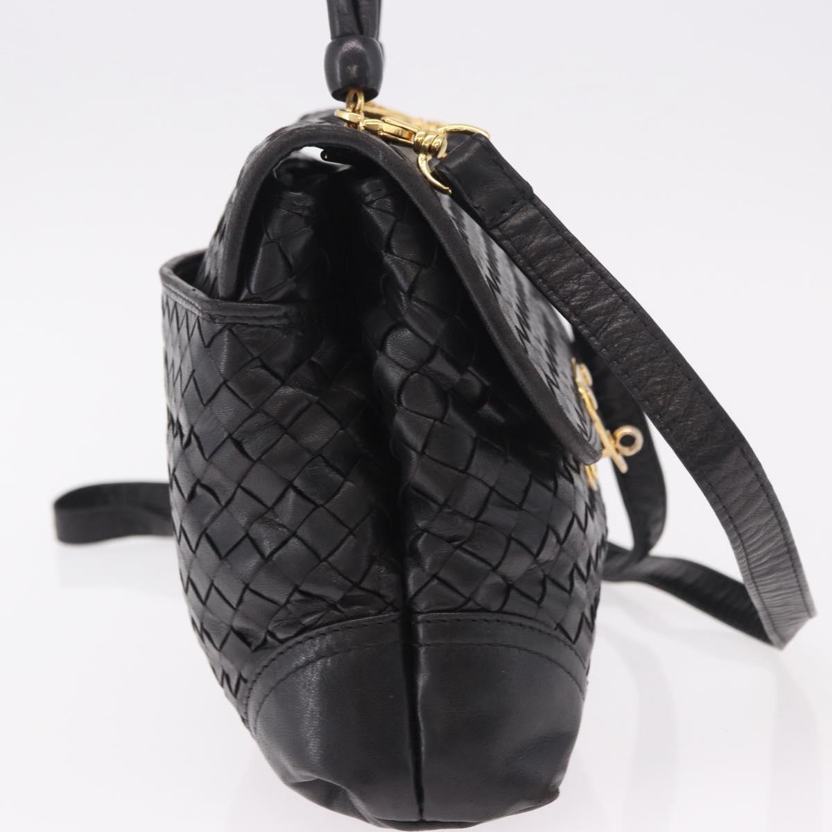 BOTTEGA VENETA INTRECCIATO Hand Bag Leather 2way Black Gold Auth 185602A
