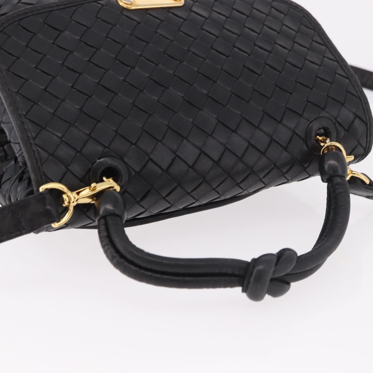 BOTTEGA VENETA INTRECCIATO Hand Bag Leather 2way Black Gold Auth 185602A