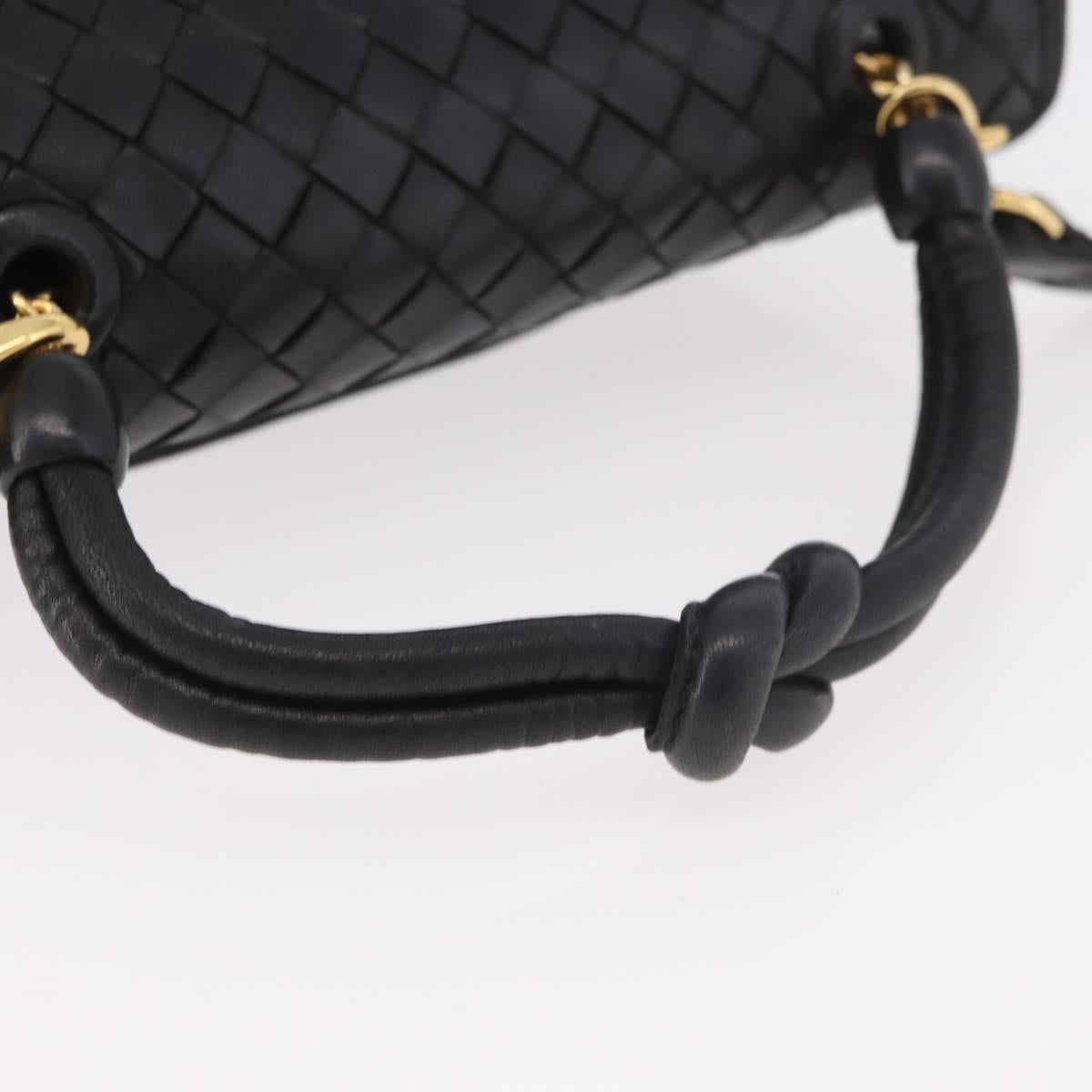 BOTTEGA VENETA INTRECCIATO Hand Bag Leather 2way Black Gold Auth 185602A