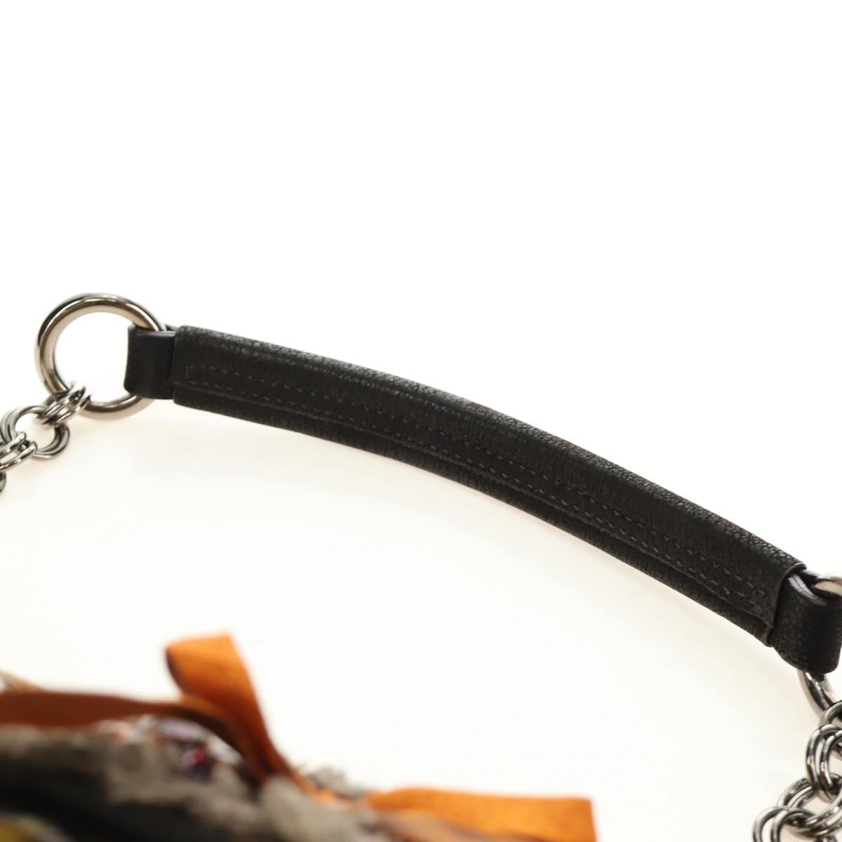 PRADA Chain Shoulder Bag Canvas Brown Silver Auth 185603SM