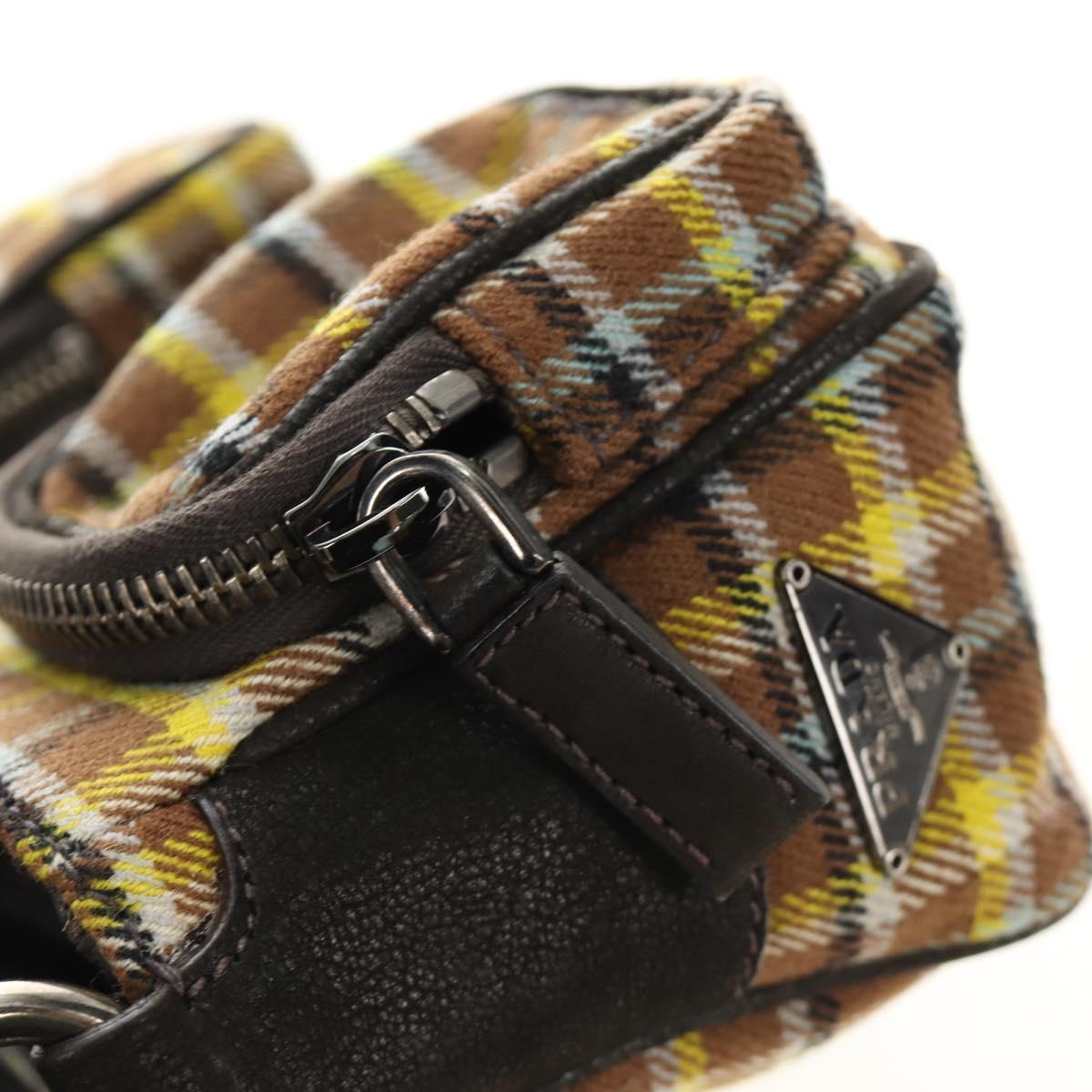 PRADA Chain Shoulder Bag Canvas Brown Silver Auth 185603SM