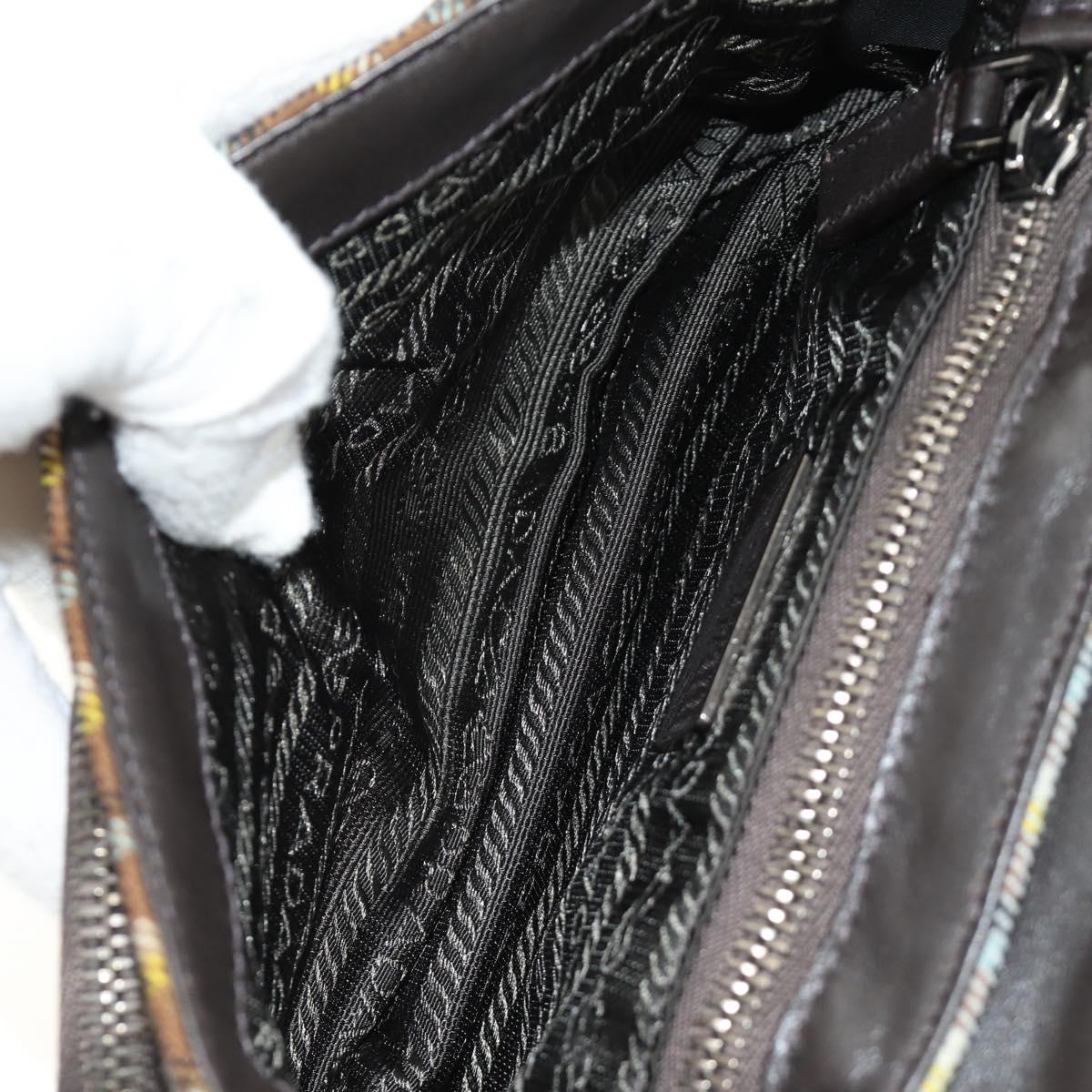 PRADA Chain Shoulder Bag Canvas Brown Silver Auth 185603SM