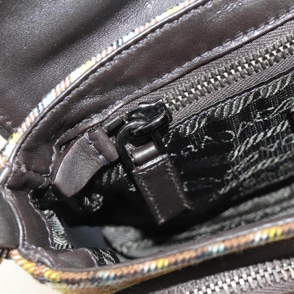 PRADA Chain Shoulder Bag Canvas Brown Silver Auth 185603SM
