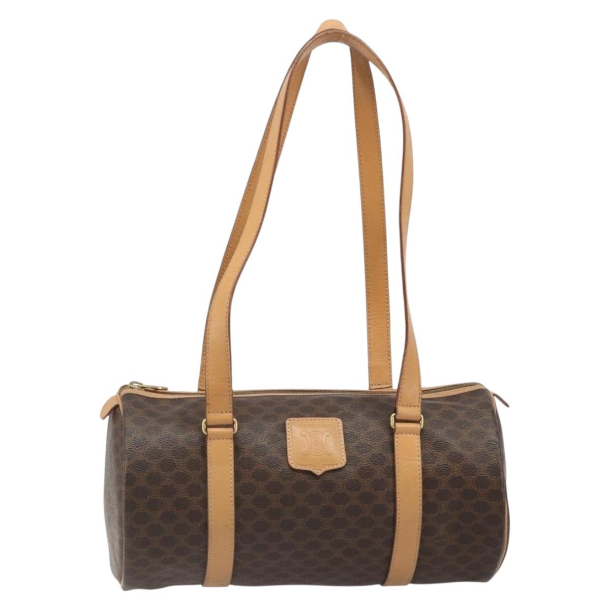 CELINE Macadam Canvas Shoulder Bag PVC Leather Brown Gold Auth 185605A