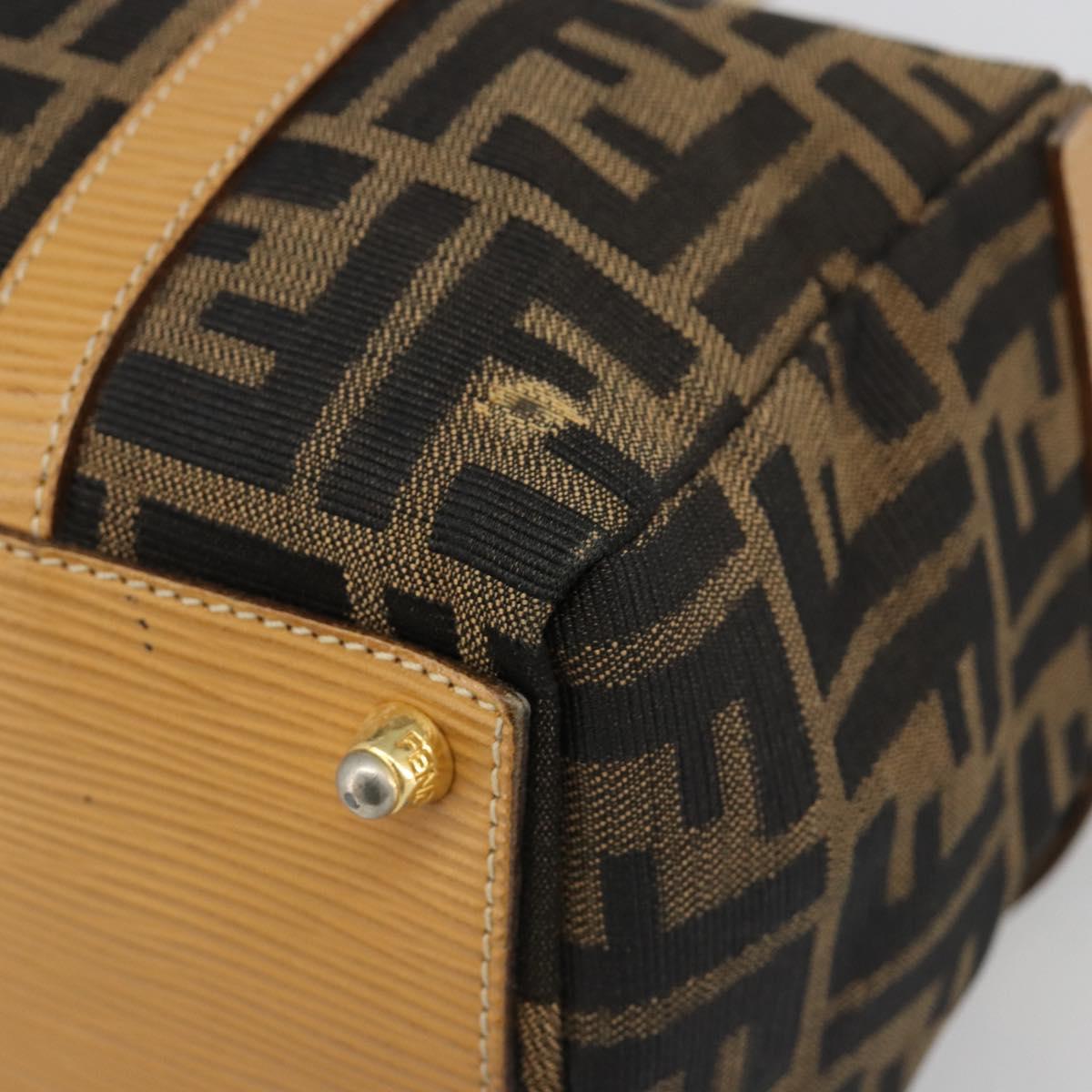 FENDI Zucca Canvas Hand Bag Black Brown Auth 185608A